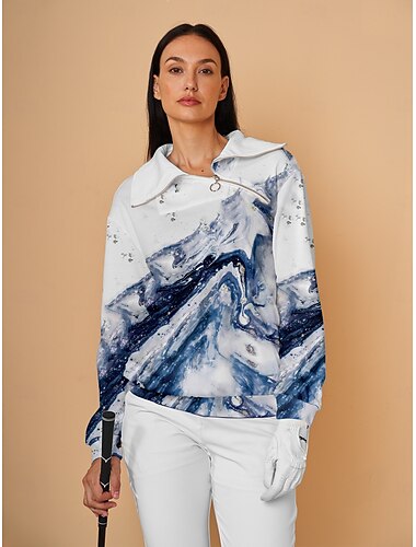  Mulheres Moletom Azul Manga Longa Blusas Roupas femininas de golfe, roupas, roupas, roupas