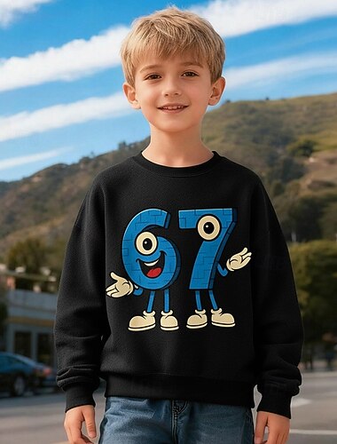  Unisex Gutt 3D Grafisk Morsom slang 67 Genser Pullover Langermet 3D-utskrift Vår Høst Aktiv Mote Gatemote Barn 4-12 år Crew-hals Avslappet Daglig utendørs Normal
