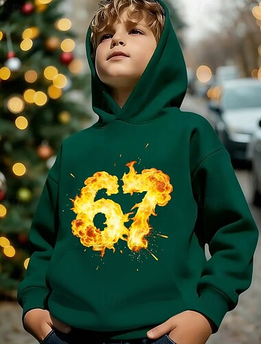  Unisex 3D Grafik Lustiger Slang 67 Kapuzensweatshirt Pullover Langarm 3D-Druck Frühling Herbst Sport Mode Streetwear Kinder 4-12 Jahre Mit Kapuze Lässig Täglich Outdoor Normale Passform