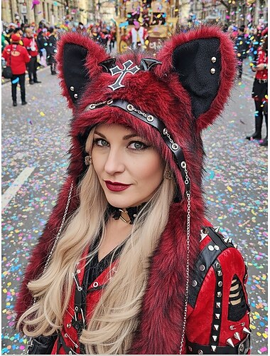  Dámská punková kožišinová čepice s kočkou na Mardi Gras v několika barvách trendy design s křížovými detaily perfektní pro karneval a maškarní plesy