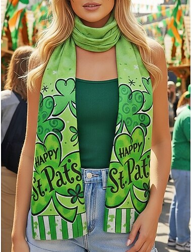  sciarpa da donna in poliestere effetto velluto per San Patrizio, con molteplici fantasie, perfetta per le celebrazioni di San Patrizio