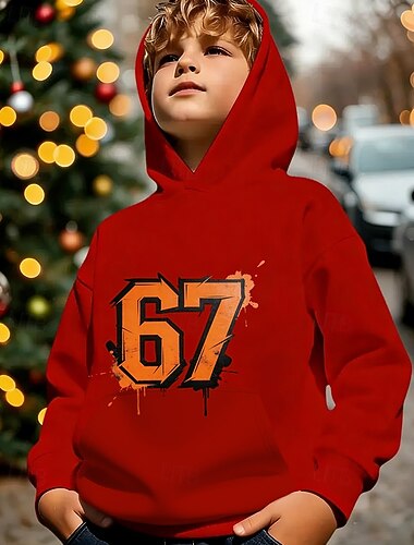  Unisex 3D Grafisk Morsom slang 67 Hattetrøje Pullover Langermet 3D-utskrift Vår Høst Sport Mote Gatemote Barn 4-12 år Med hette Avslappet Daglig utendørs Normal