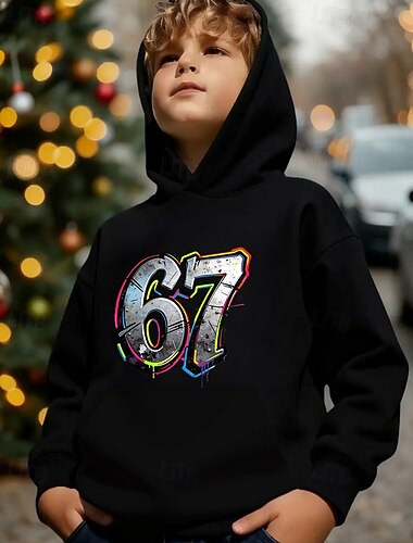 Unisex 3D Grafico Gergo divertente 67 Felpa con Cappuccio Maglione Manica Lunga Stampa 3D Primavera Autunno Sport Moda Streetwear Bambini 4-12 Anni Con cappuccio Casuale Quotidiano All'aperto