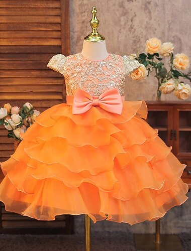  Blumenmädchenkleid, Kommunionkleid, festliches Mädchenkleid, Hochzeitskleid, Partykleid, festliche Mode, bezauberndes Prinzessinnenkleid, Patchwork, Mesh, einfarbig, Kurzarm, Rundhalsausschnitt,
