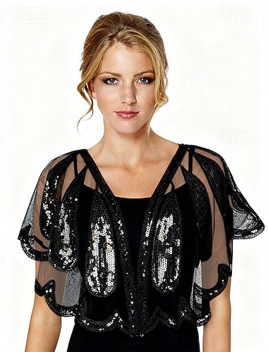  1920s Gatsby Sparkle Bolero Vrouwen Wrap Sjaals Vintage Mouwloos Pailletten Wraps Met Paillette Voor Feest Bruiloft Gast Lente Zomer Herfst dress to impress
