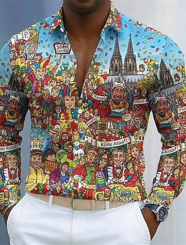  Camisa masculina de carnaval de Colônia – estampa gráfica da cidade do festival de carnaval