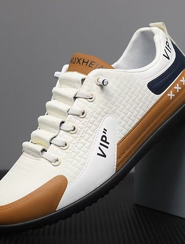  Weiße Herren-Sportschuhe aus atmungsaktivem Mesh und Leder, bequeme Schnürschuhe zum Laufen, fürs Fitnessstudio und den Alltag.