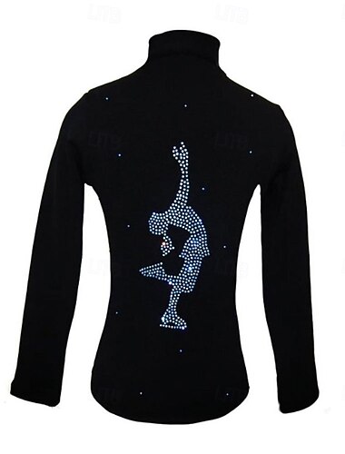  Fleecejakke til skøyteløp Dame Jente Skøyteløp Jakke Topper Svart Lapper Spandex Elastisk Trening Konkurranse Skøyteklær Hold Varm Klassisk Krystall / Rhinstein Langermet Skøyting Kunstløp