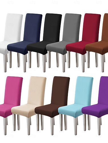  Housses de chaises de salle à manger extensibles de couleur unie, housses universelles en spandex pour la cuisine & hôtel