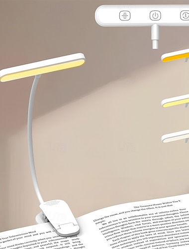  Wiederaufladbare LED-Buchlampe zum Lesen im Bett mit Memory-Funktion, augenschonendem Nachtlicht, 3 Farben, 5 Helligkeitsstufen, flexiblem Schwanenhals, leichtem Clip, einstellbarer Helligkeit