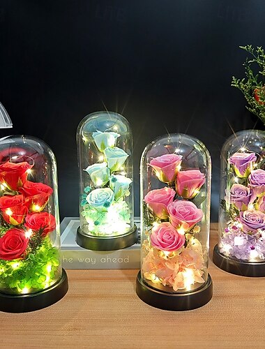 Glasrose für immer ewige Kristallblume leuchtende Rosen im Glaskuppel Geschenke für Frauen Mama Oma Ehefrau Schwester