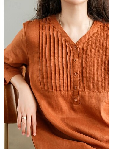  Mulheres Vestido midi Vestidos Para o Verão Vestido de turno Férias Casual Boho Diário Praia Feriado Tecido Manga 3/4 Decote V Azul Laranja Verde Verão Primavera