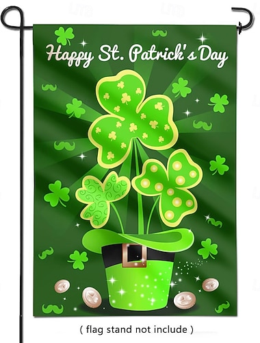  Gartenflagge zum St. Patrick's Day mit Kleeblattmotiv, Koboldmotiv, grün &Goldene irische Dekoration, Gartenflagge für die Feier zum St. Patrick's Day.