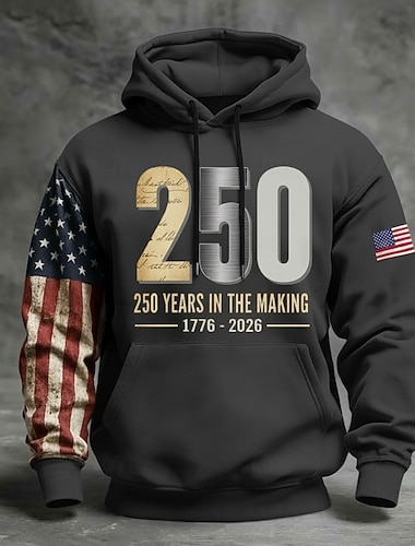  Amerika's 250e verjaardag Voor heren Trui met capuchon Pullover Hoodie Lange mouw Festival Zwart Marineblauw Leger Groen Grijs 3D-afdrukken Winter Lente & Herfst Ontwerper S M L XL 2XL 3XL