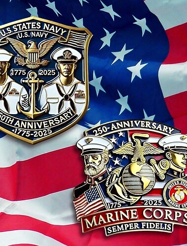  Pachet de 2 insigne comemorative de 250 de ani ale Corpului de Marină și NAVY emblemă militară de corpul marin buton broșă din aliaj pentru veterani cadou pentru colecția de bijuterii pentru veterani