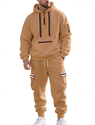  Herre Hattetrøje Joggedress Hettegenser og bukser Antrekkssett Hettegenser Hettegenser utendørs Daglig Sport Snorer Lomme عادي Svart Navyblå Brun Polyester Sportsklær Mote Gatemote Høst