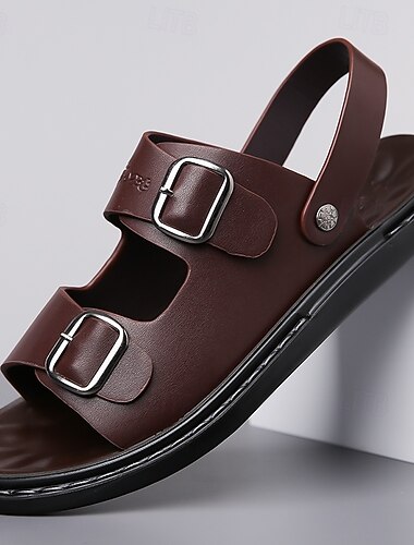  Bruine herensandalen – stijlvol ontwerp met twee gespen en comfortabele pasvorm, ideaal voor strandbruiloften, vakanties en ontspannen zomeruitjes.