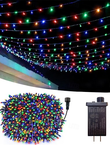  50m 100m cadena de luz impermeable al aire libre festival fiesta luz decorativa carcasa de hierro de 8 modos fuente de alimentación impermeable lámpara de iluminación de jardín jardín 24v bajo voltaje