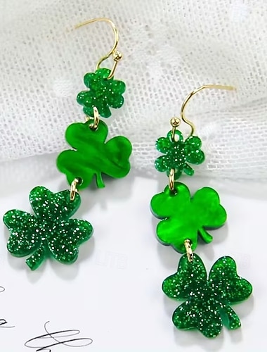  1 Paar Ohrringe zum St. Patrick's Day, grüne, glitzernde Acryl-Ohrringe mit Kleeblattmotiv, Ohrhaken im Vintage-Stil aus einer Legierung, lässig, festliche Accessoires und Geschenkidee