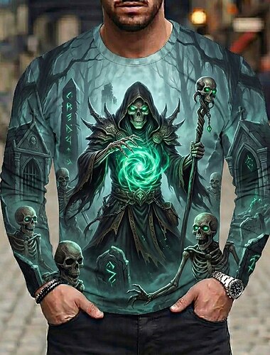  Homme 3D T-shirt manche longue T-shirt Impression 3D Col ras du cou Chemise Mode Basique Occasionnel Quotidien Rue Noir 1 Vert Noir 2 Été Printemps Vêtement Tenue S M L XL XXL XXXL