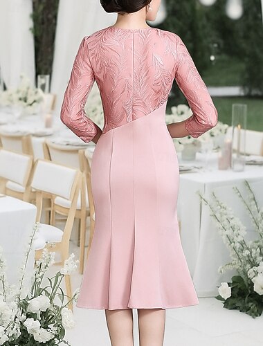  A-Linje Te Lengde Prom Kjole Festkjole Cocktailkjole Mor til bruden Kjole 3/4 Lengde Ermer Crew Neck Elegant Vintage Fest med Applikasjoner Fargeblokk