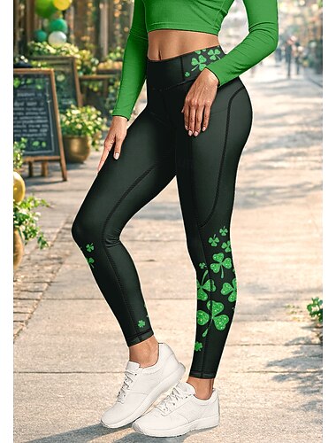  St. Patrick Dame pilatesleggings Treningsbukser Treningstights Lommer Dokumentavgift Sidelommer Pilates Treningsstudio Treningsøkt Bukser Strømpebukse Leggings Clover Grønn sport Sportsklær Høy