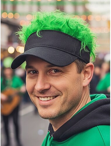  Polyester-Visier für Herren mit farbenfroher Kunstperücke, erhältlich in verschiedenen Farben, perfekt für den St. Patrick's Day, Karneval und festliche Anlässe.