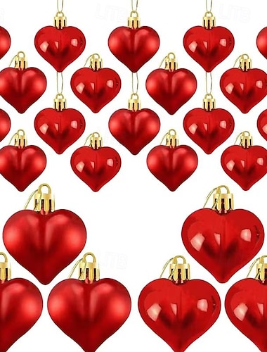  24er Set Valentinstag Herzornamente Rote und Goldene Glänzende  Matte Oberflächen Hängende Herzdekorationen für Jubiläum Muttertag Weihnachtsbaumdekoration