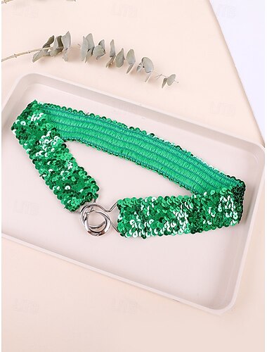  Damesriem met pailletten, gemaakt van elastisch polyester, verkrijgbaar in verschillende kleuren, perfect voor St. Patrick's Day, carnaval en dagelijks gebruik.