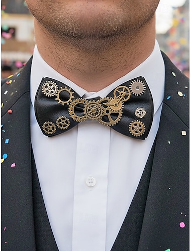  Pánský motýlek s ozdobnými ozubenými koly ve stylu steam punk - vícebarevný nastavitelný polyesterový motýlek pro karneval cosplay a tématické párty