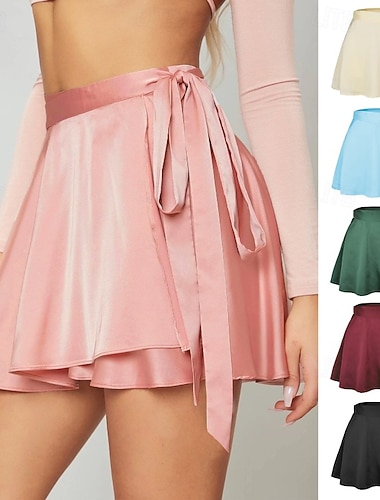  Damen Mode Mini Hohe Taille Röcke Einfach Schleife Unelastisch Täglich Straße Wein Schwarz Rosa Dunkelgrün Sommer Chiffon - Satin Polyester