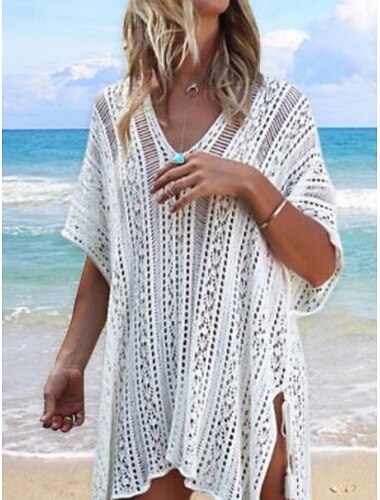  Damen Badeanzug Überwurf Badeanzugkleid Bademode Ausschnitt Urlaub Strandbekleidung Einfarbig V Ausschnitt Kurze Ärmel Badeanzüge