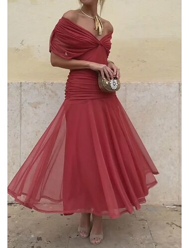  Damen Midikleid Etui-Kleid Urlaub Geburtstag Strand Party Ausgehen Normale Passform Einfarbig Kurzarm V Ausschnitt Dunkelbraun Dunkelgrün Marineblau Rote Sommer Frühling
