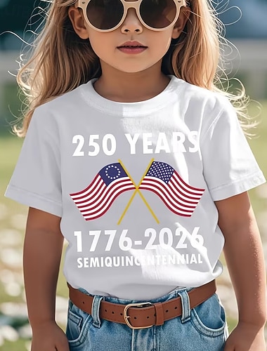  100% bavlna Děti Dívčí Černá Bílá Grafika Vlajka USA 250. výročí Dětská americká vlajka USA Tričko Košilky Tričkový Krátký rukáv Dovolená Sporty a outdoor Na den Aktivní Designové Na běžné nošení