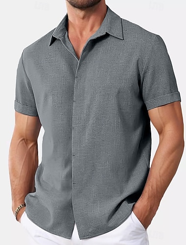  Herren Hemd Leinenhemd Sommerhemd Durchgeknöpft Hemd Freizeithemd Strandhemd Einfach Urlaub Lässig Schwarz Weiß Rosa Blau Kurzarm Kragen Sommer Bekleidung
