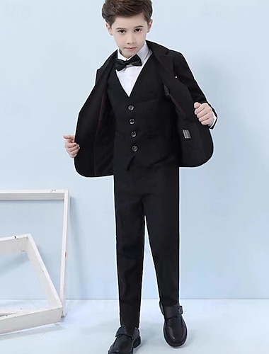  Terno de 5 peças para pajem, conjunto infantil para meninos com blazer. &colete & calça  & camisa  &Terno formal infantil com gravata, estilo casual para festas ao ar livre, básico, em cores sólidas,