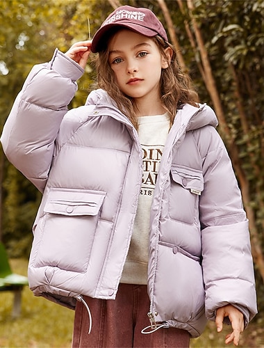  Bambini Ragazze Giacca in piuma Giacca Imbottita Tinta unica Sport Tasca Tenere al caldo Antivento All'aperto Cappotto Capispalla 6-12 Y Inverno Nero Viola