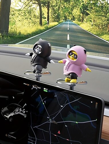  Ornamento per cruscotto auto a forma di orso skateboard - ciondolo per cruscotto a forma di animale dei cartoni animati con un elegante design di occhiali e felpa con cappuccio, adatto alla maggior