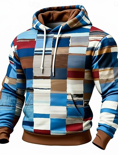  Homens Geométrica Xadrez Moletom Moda Diário Manga Longa Gola Redonda Casa Streetwear Festa Azul Marron Verde cáqui Com Cordão Outono Inverno Designer S M L XL XXL XXXL