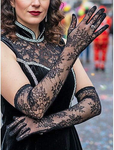  Guanti in pizzo da donna per Mardi Gras disponibili in nero e bianco design elegante perfetto per Carnevale balli in maschera e matrimoni