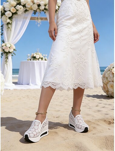  női csipkés platform éktalpú tornacipők - kényelmes virágmintás participők koszorúslányoknak, tökéletesek tengerparti esküvőkre