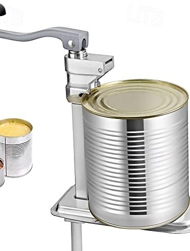  Professioneller Dosenöffner, 48 cm lang, manuell, aus Edelstahl, für Dosen bis 30 cm Höhe, Befestigung mit Klemme oder Schrauben, ergonomischer Drehgriff und Ersatzklinge