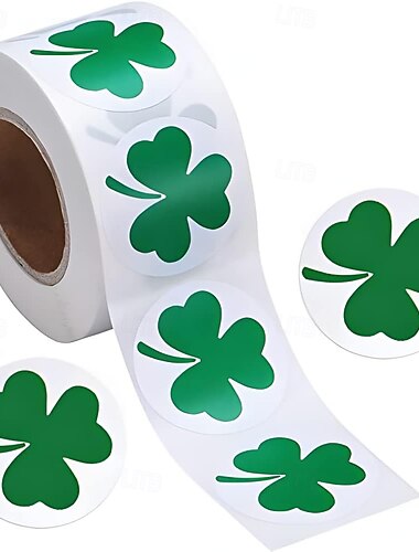  Kleeblatt-Aufkleber zum St. Patrick's Day, 500 Stück/Rolle, Rollenaufkleber mit Kleeblatt-Motiv für Partydekorationen und Bastelarbeiten zum St. Patrick's Day