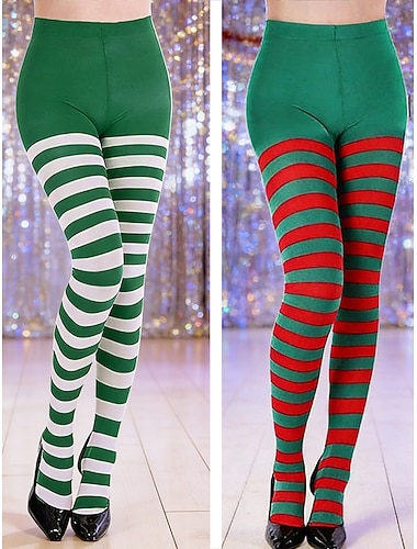 Kvinnelige Mardi Gras røde og hvite stripete over-knærne strømpebukser stretchy karneval kostymesokker sett med 2 dristig festivalstil karnevalfester cosplay og temaevenementer