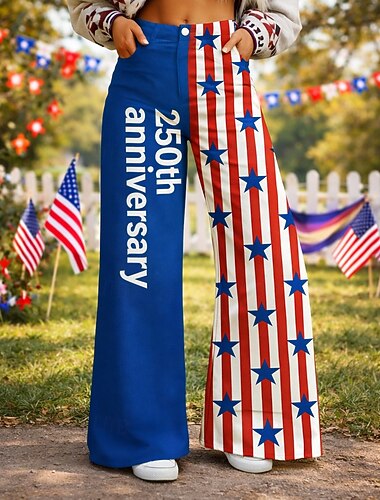  الذكرى السنوية الـ 250 للولايات المتحدة الأمريكية عتيق / معتق السبعينات بنطلون بنطلون واسع الساق ستايل هبي ديسكو عالي الخصر ملابس تنكرية نسائي حفلة تنكرية 4 يوليو مناسب للحفلات يوم الاستقلال للبالغين