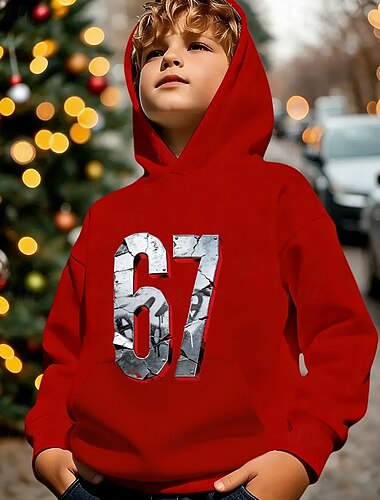  Unisex 3D Grafik Lustiger Slang 67 Kapuzensweatshirt Pullover Langarm 3D-Druck Frühling Herbst Sport Mode Streetwear Kinder 4-12 Jahre Mit Kapuze Lässig Täglich Outdoor Normale Passform