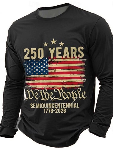  4 luglio 2026 250° Memorial Day Maglietta Uomo Stampa 3D Bandiera Americana Collo a Giro a maniche lunghe Casual Quotidiano