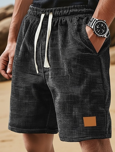  Herren Waffel-Shorts Sommershorts Strandshorts Freizeitshorts Shorts mit Struktur Kordelzug Elastischer Bund Einfarbig Komfort Knielang Täglich Outdoor Streetwear Urlaub Mode Schwarz Weiß