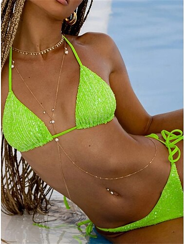  Kvinnors bikini 2-delad baddräkt bygelcheeky smal rygglös semester strandkläder enfärgad halterneck utan ärmar baddräkter