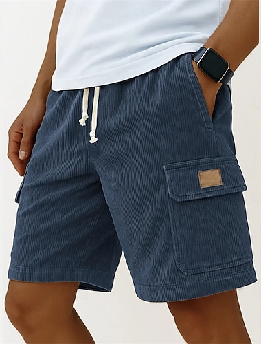  Herren Cargo-Shorts Sommershorts Strandshorts Freizeitshorts Cordshorts Kordelzug Elastischer Bund Mehrere Taschen Einfarbig Komfort Knielang Täglich Outdoor Streetwear Urlaub Mode Schwarz Weiß
